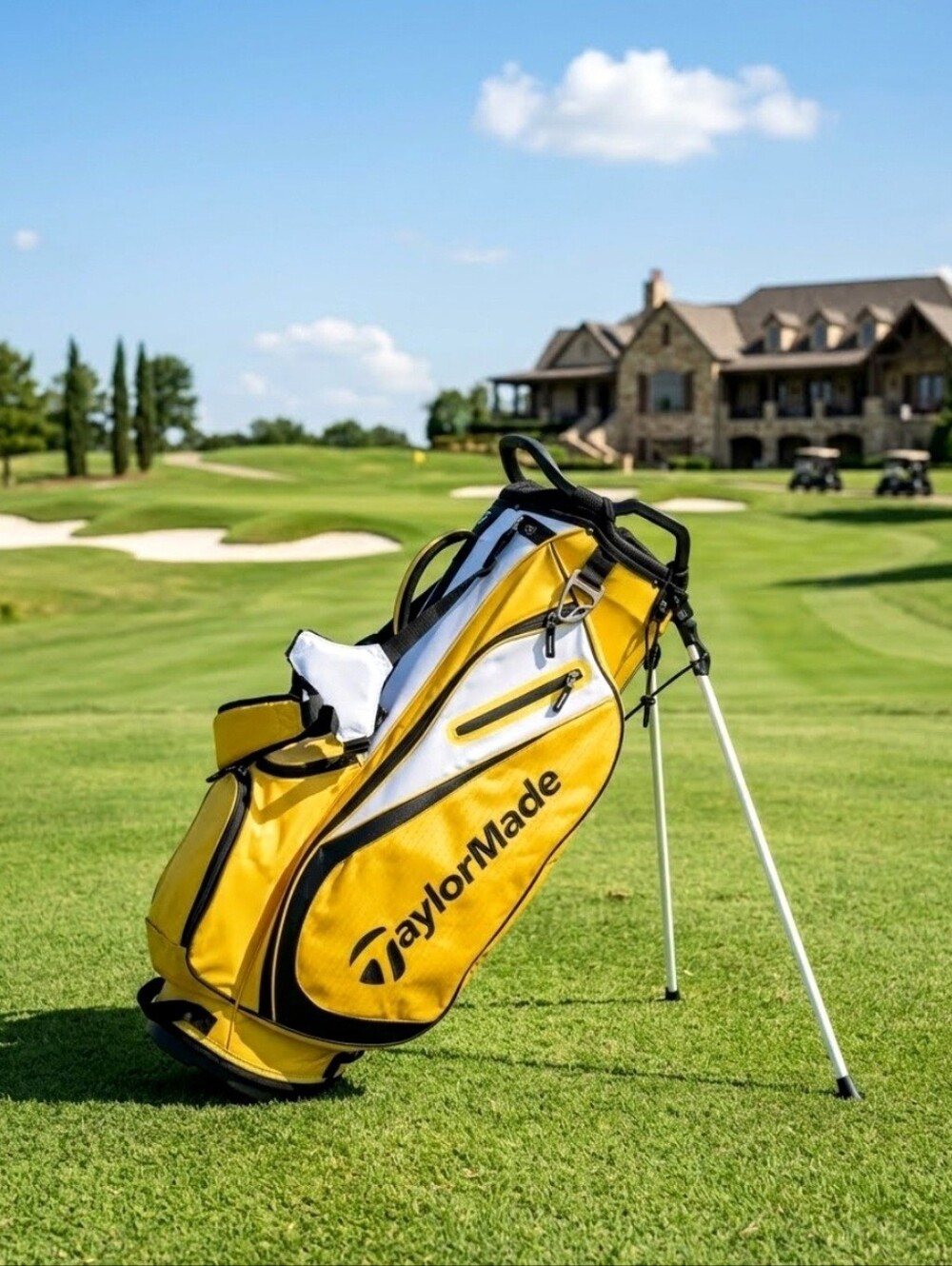 TaylorMade Select Stand Golf Bag 7-way top lightweight yellow black and white